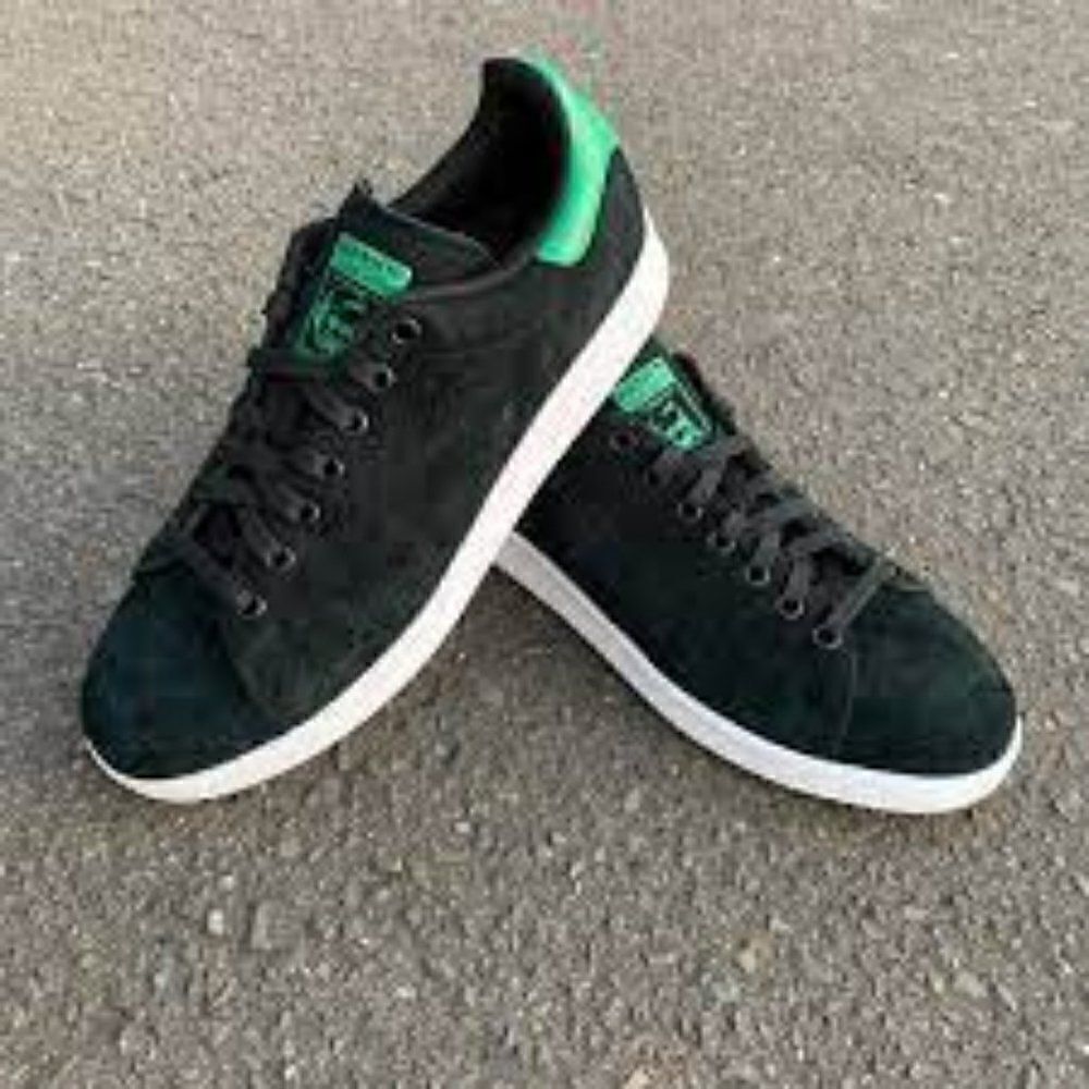 NEW adidas Stan Smith Adv Black Suede Green Trim Mens 7, Womens 8 US 40 EUR